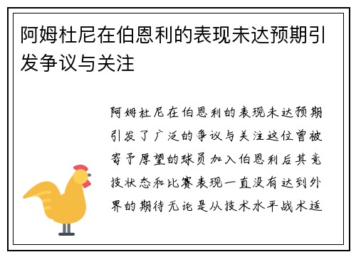 阿姆杜尼在伯恩利的表现未达预期引发争议与关注